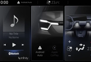 Suporte ao Apple CarPlay e Android Auto, sem fio. Integração com comandos de voz