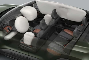 2 airbags frontais, 2 airbags laterais, 2 airbags de cortina e 1 airbag de joelho para motorista.